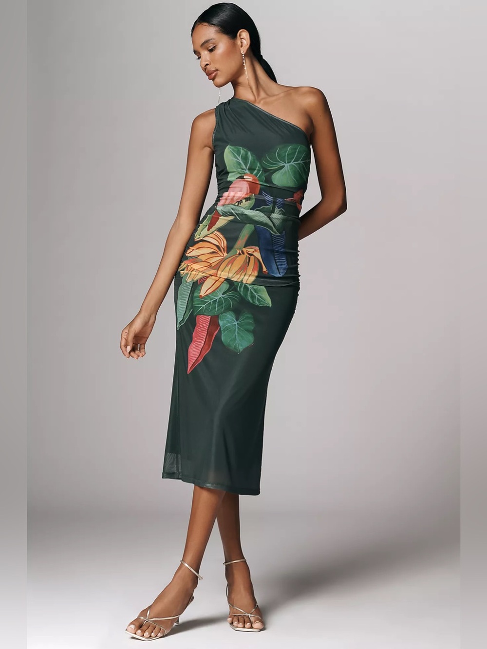 Farm Rio x Anthropologie One-Shoulder Midi Dress Sz L NWT